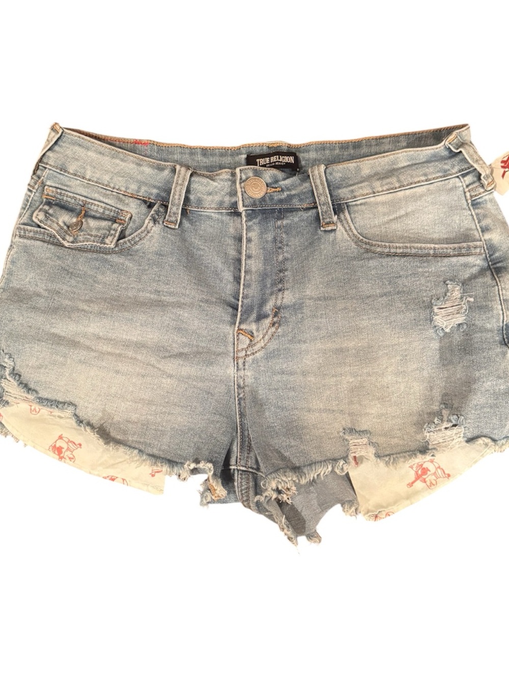 True Religion Women’s Distressed Denim Cutoff Shorts Size 31 NWT - Picture 2 of 5